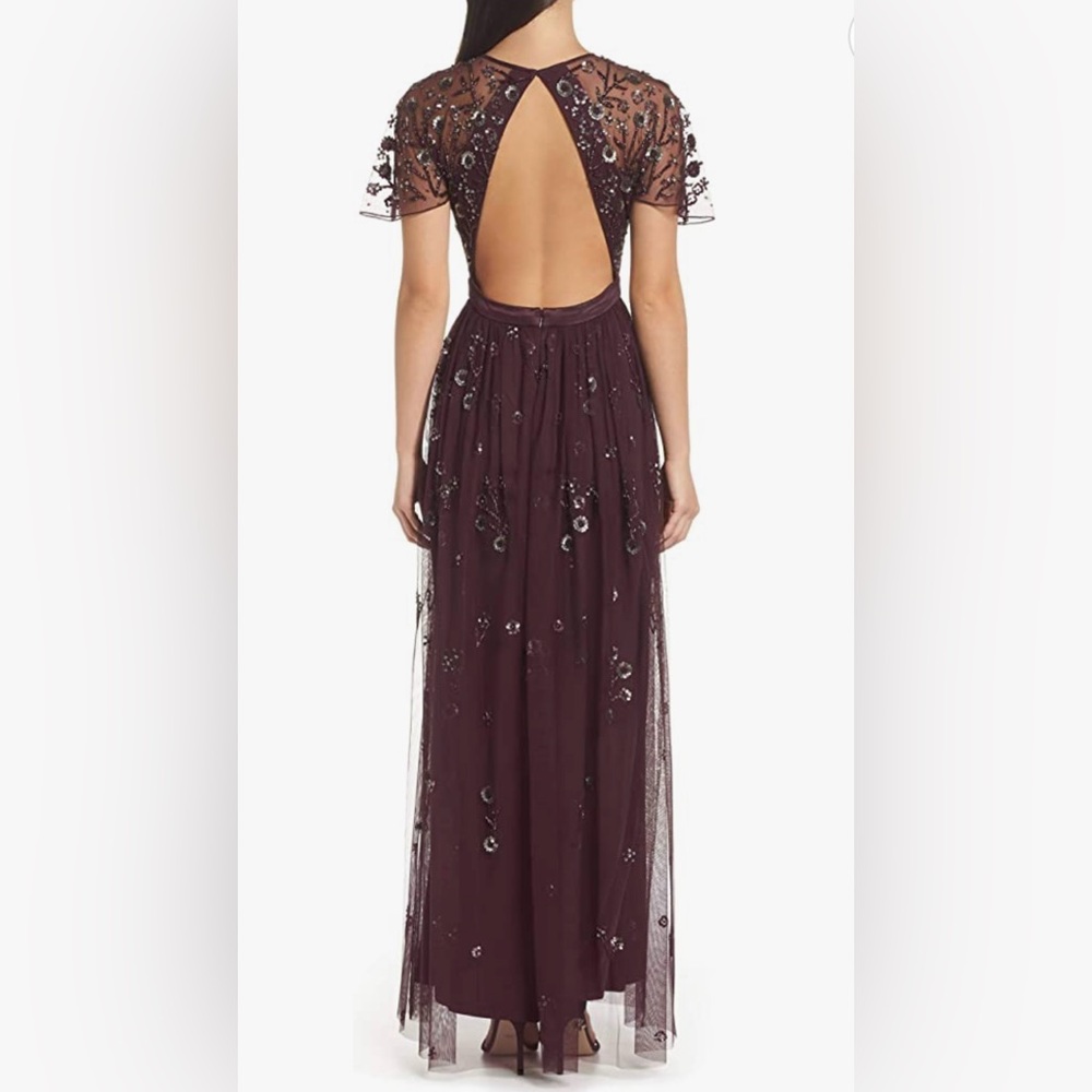 Adrianna Papell Purple Beaded Floral Tulle Gown NWT - Picture 2 of 6